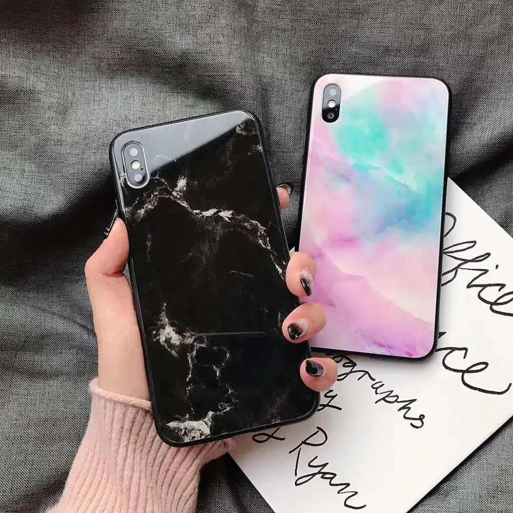 

ZRICKIE Marble Tempered Glass Case For iPhone X XS MAX TPU Frame Marble Back Cover for iPhone XR 8 7 6 6S Plus Glass Cover Case