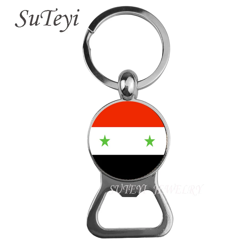 

Personality Gem Beer bottle opener Key Chain Syria/Armenia/Yemen Flag Art Key Ring Jewelry Handmade Crystal Keychain For Unisex