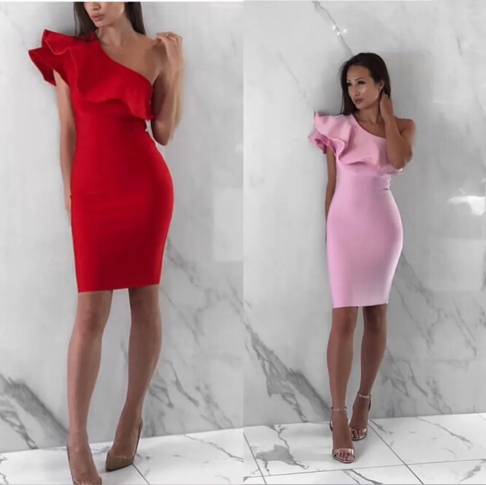 New Summer Style Ladies HL Bandage Dress One Shoulder Sexy Bodycon Mini Ruffles Club Night | Женская одежда