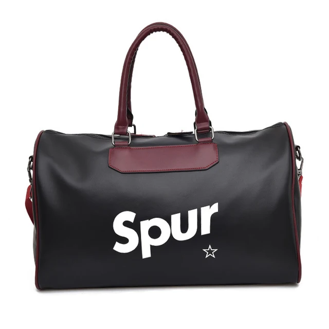 Black Sports Fitness Gym Bag Women Waterproof PU Leather Training