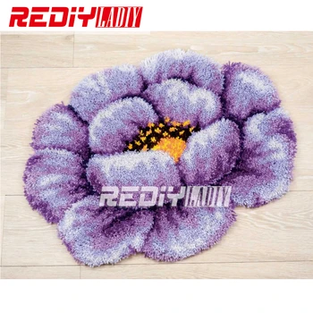 

3D Latch Hook Rug Purple Poppy Flores DIY Needlework Unfinished Crocheting Rug Yarn Cushion Mat Home Decor Embroidery Carpet Rug