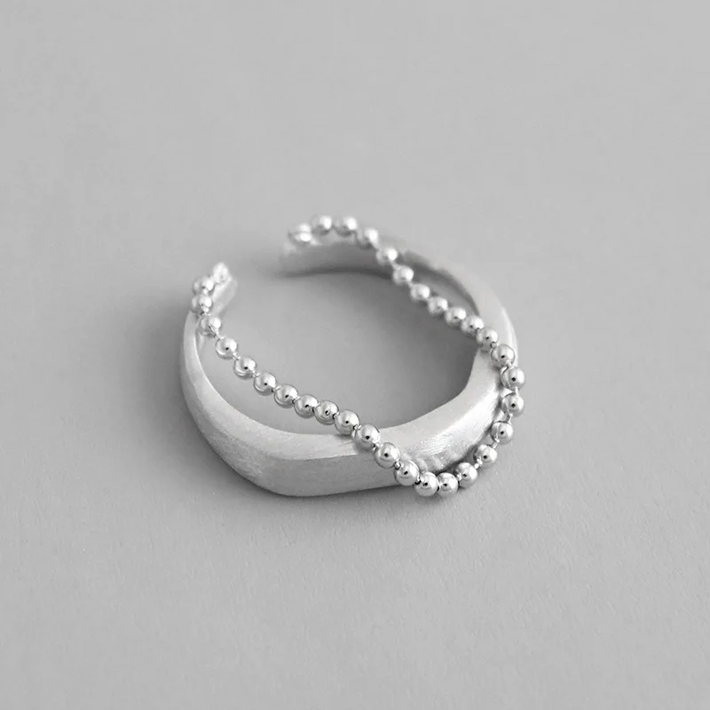 

Real 925 sterling silver brushed double-layer beads chain rings for women fine jewelry, fashion silver 925 ring woman party