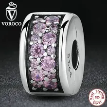 925 Plata Esterlina Brillante Elegancia Brillante Clip, clear cz encantos fit pandora pulsera de perlas para las mujeres diy joyería s311