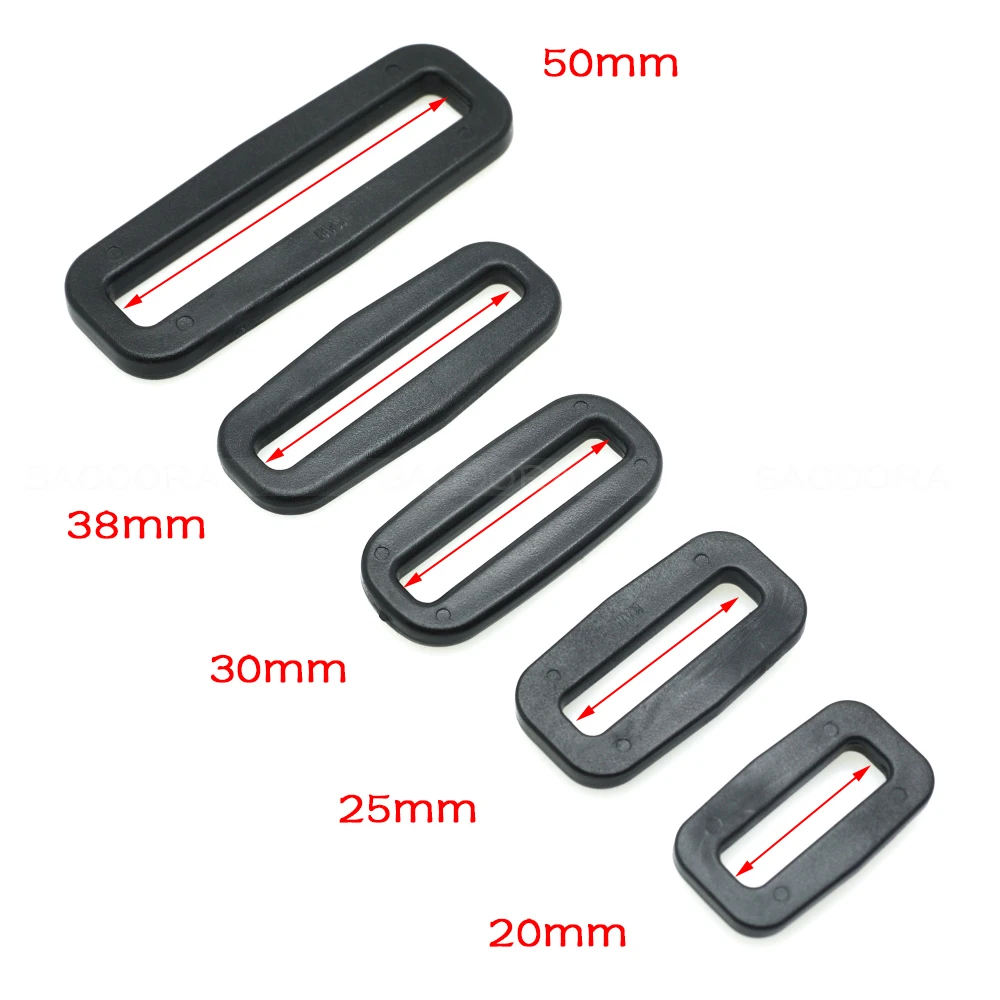 Plastic Black Loops Adjustable Buckles Rectangle Rings Backpack Straps