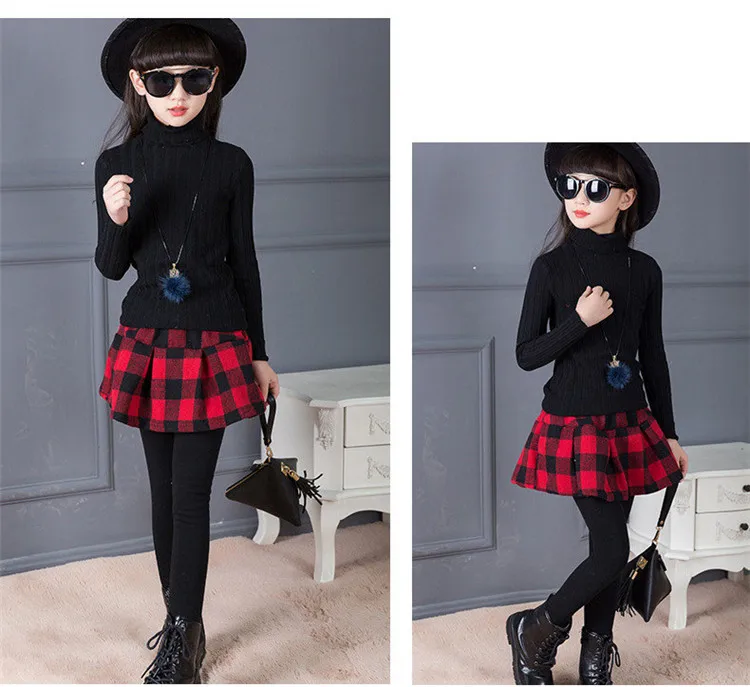 3-12 y girls winter leggings with skirt plaid warm legging girl kids cotton velvet fleece teen 10 12 children clothes On Sales (3)