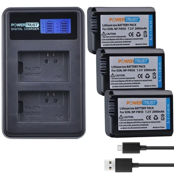 

3Pcs 2000mAh NP-FW50 NP FW50 Battery + LCD USB Dual Charger for Sony Alpha a6500 a6300 a7 7R a7R a7R II a7II NEX-3 NEX-3N NEX-5