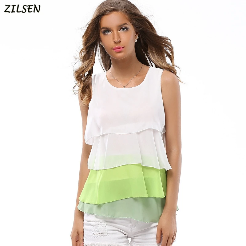 

2019 new women shirt small halter sleeveless vest summer large size loose irregular gradient base chiffon women's shirt