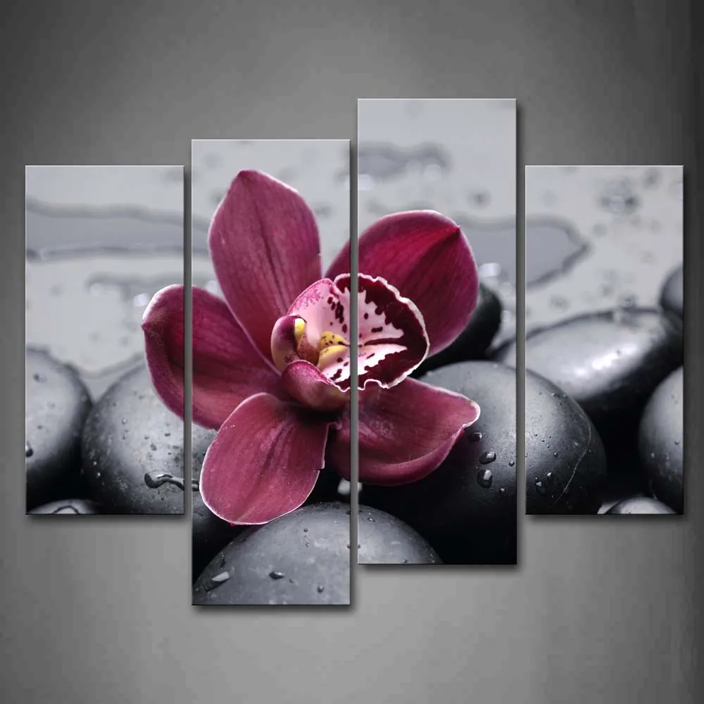 

Framed Wall Art Pictures Orchid Cobblestones Canvas Print Flower Posters With Wooden Frames For Home Living Room Decor