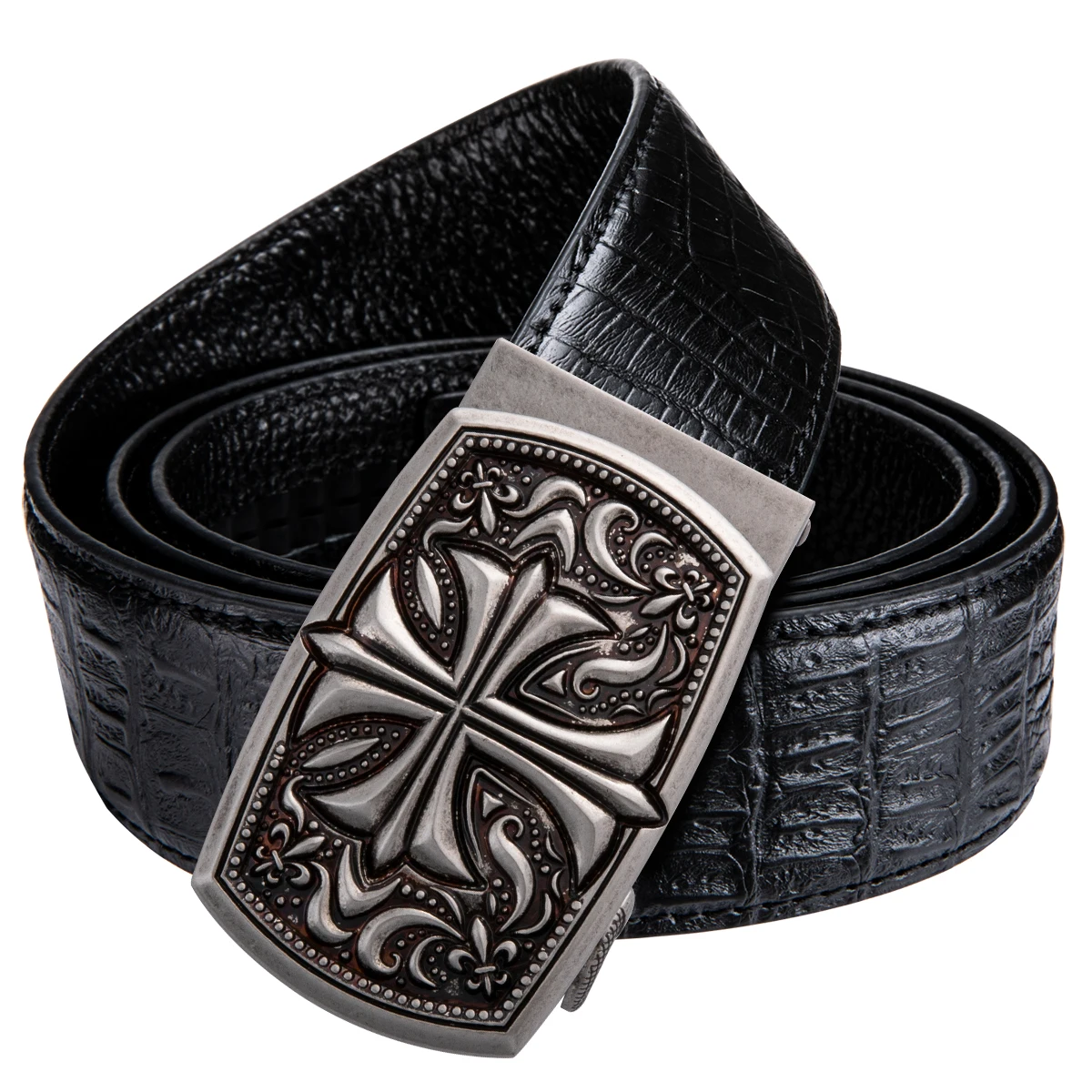 Hi Tie Casual Designer Mens Black Belts crocodile luxury leather Belt for jeans Silver Belt ...