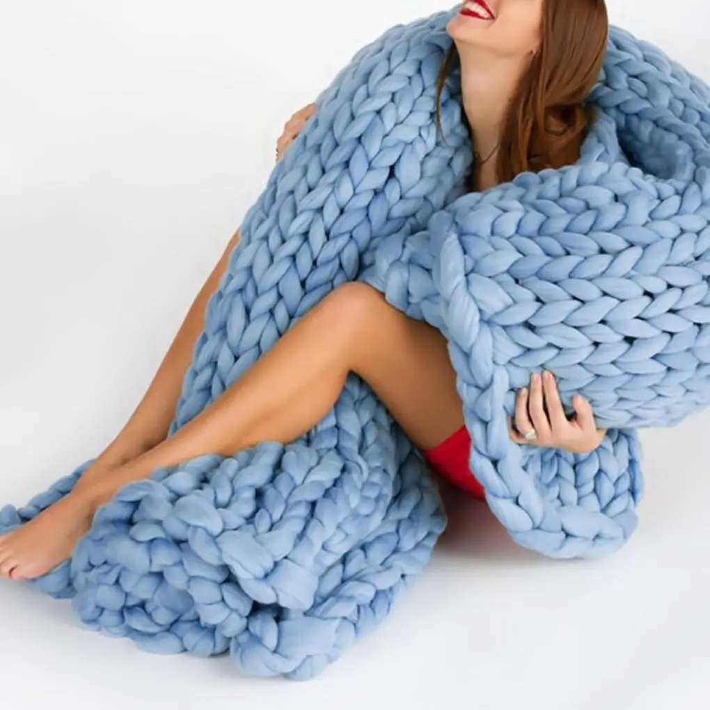

Hand Made Thick Knitting Line Braided Carpet Bedroom Rug Kids Soft Nap Blanket for Photography Props Home