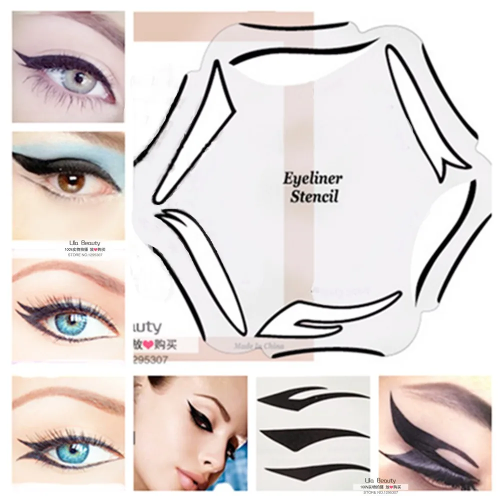 

1pack Eye Makeup Stencil 6 Style Eye liner Makeup Stencil Multifunction Template Card Fish Tail ,Double Wing Eyeline Stencil