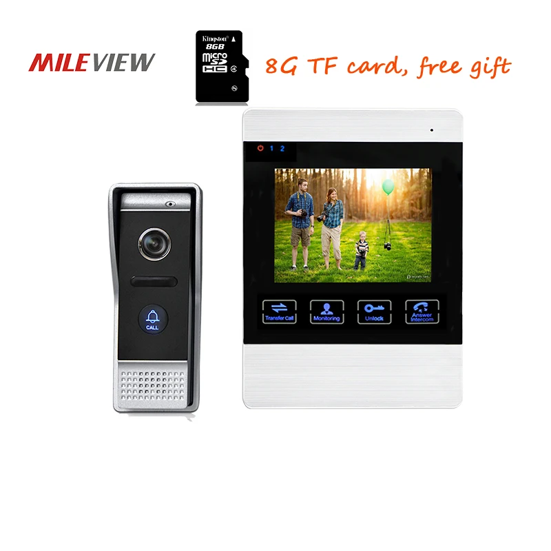 

Free Shipping 800TVL 4.3" Screen Video Intercom Door Phone Record System + Waterproof Door bell Camera 110 Angle Unlock Monitor