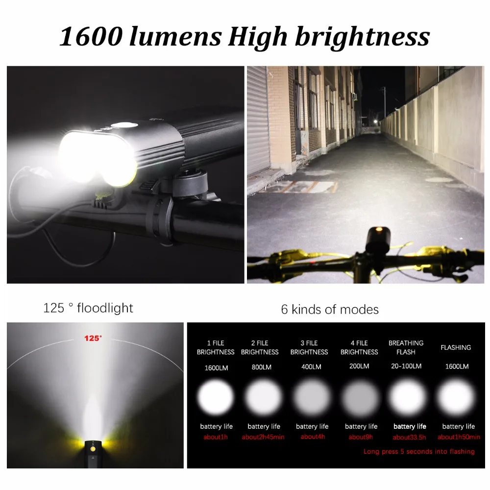 Clearance WHEEL UP Bike Light Professional 1600 Lumens Bicycle Light Power Bank Waterproof USB Rechargeable Bike Flashlight Cycling Light 5