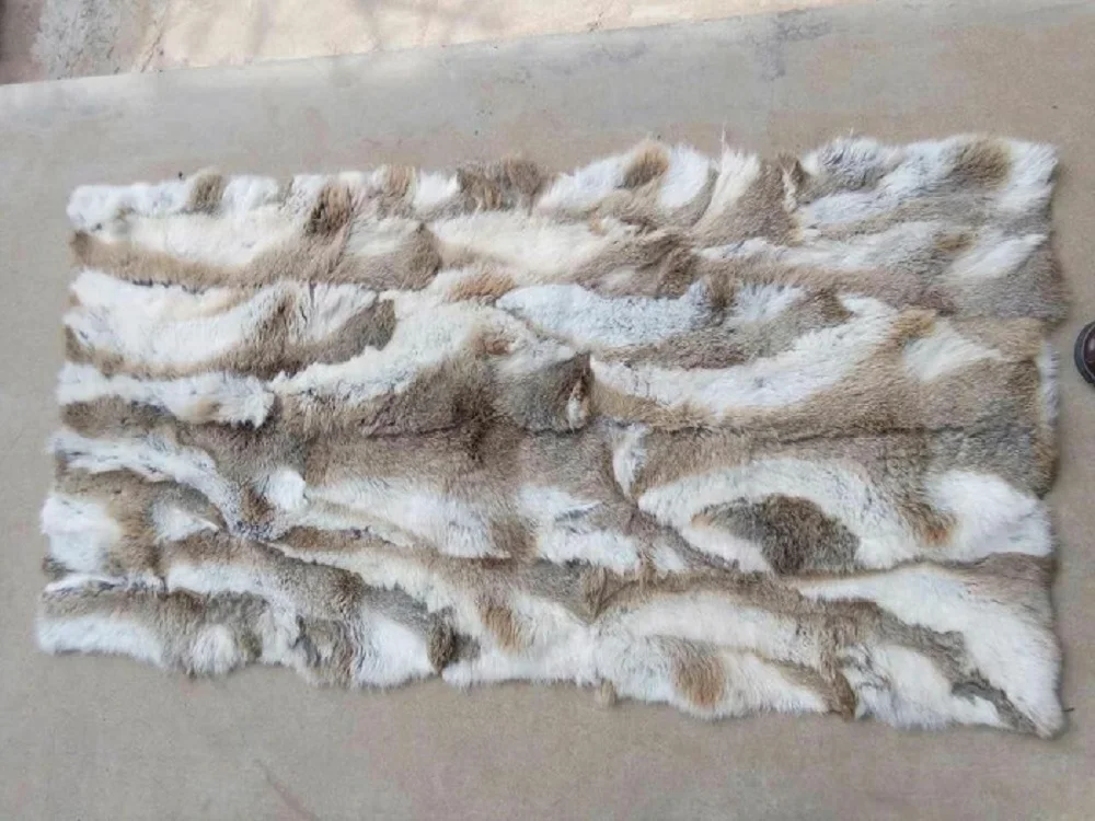 Patchwork Section Rabbit Fur Plate Rabbit Skin Rug Belly Fur Plate