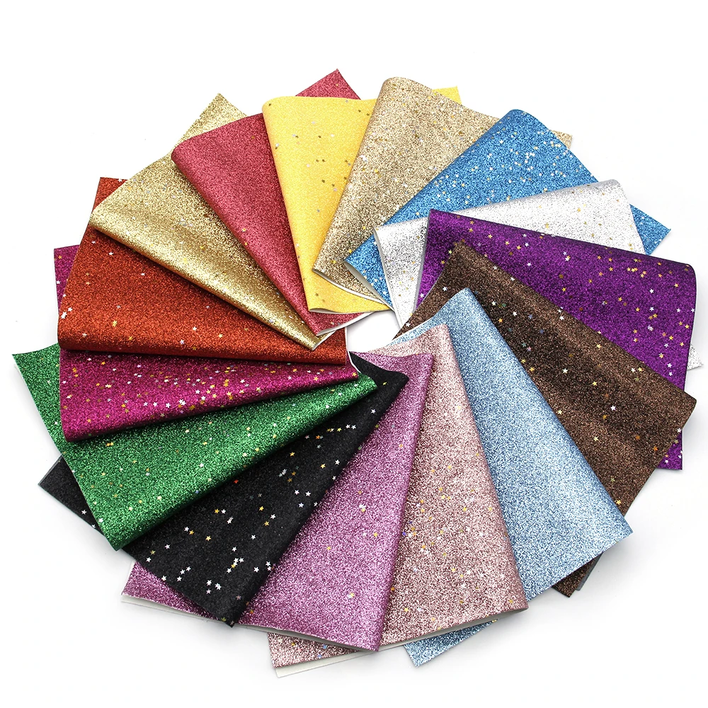 

David accessories 20*34cm Solid Glitter Star Synthetic Leather Patchwork For Hair Bow Bag Wallet Phone Cover DIY,1Yc6906