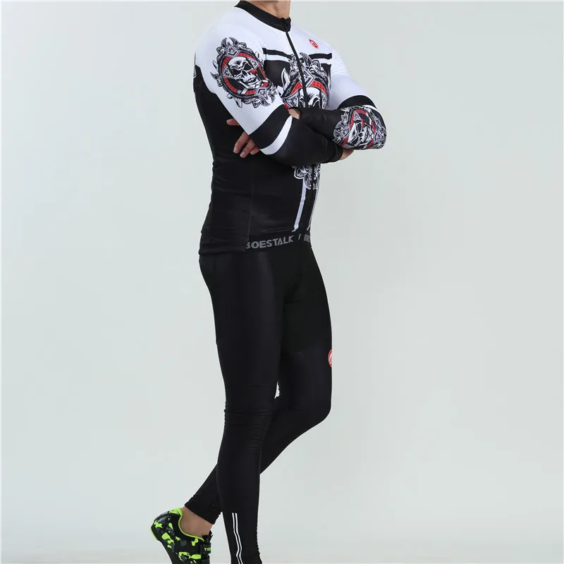 Winter sports cycling jersey set Classic ghost face bone fleece warm bike clothes triathlon suit bicycle swimwear roupa ciclismo