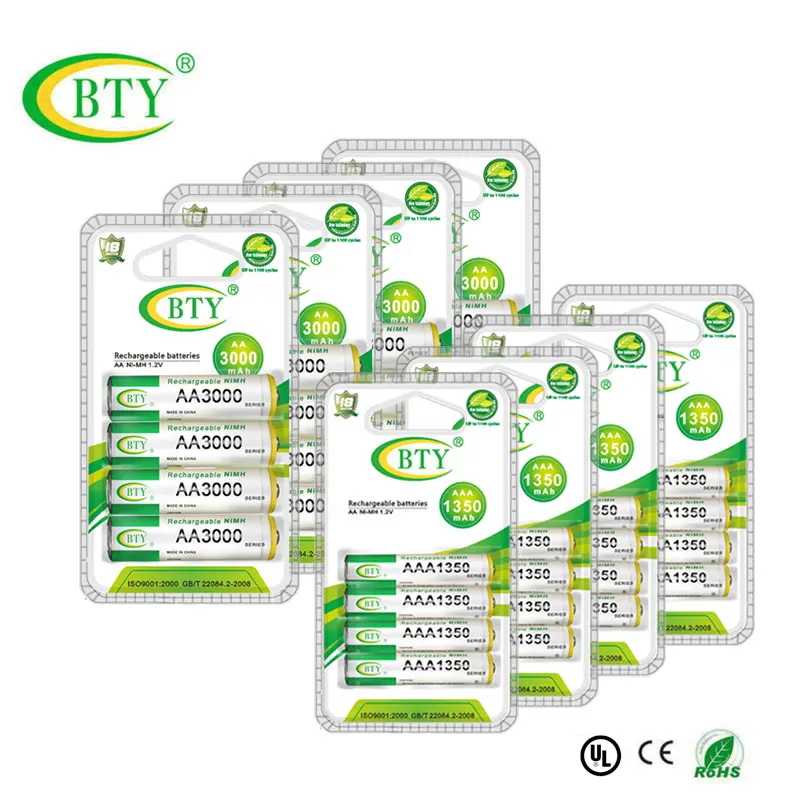 BTY Original 16Pcs 1.2V AA 3000 mAh+16Pcs AAA 1350 mAh NI-MH Rechargeable Battery Baterias AA/AAA Batteries For Toy Mouse Camera |
