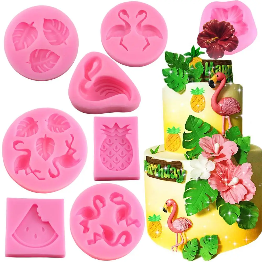 Тропическая тема силиконовая форма Фламинго роза цветок черепаха лист конфеты формы для шоколадной глазури Летняя Вечеринка торт украшения инструменты