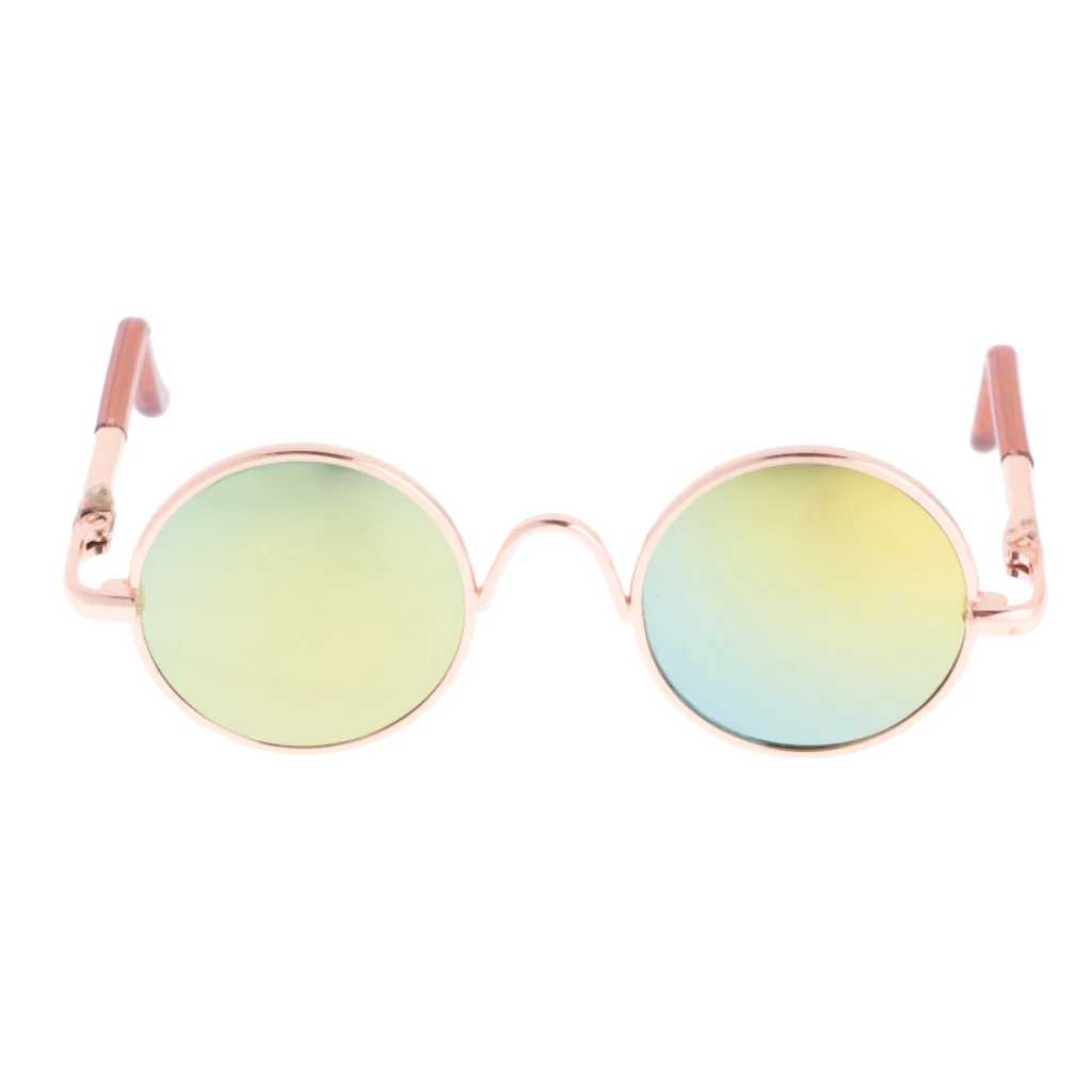 Cute Copper Hippy Fashion Gold Yellow Blue Round Frame Eye Glasses Eyewear Sunglasses  for 1/6 Blythe Dolls