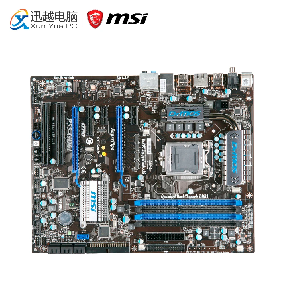 

MSI P55-GD61 Desktop Motherboard P55 Socket LGA 1156 i3 i5 i7 DDR3 16G SATA2 ATX