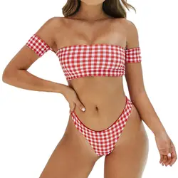 CHAMSGEND женский сексуальный Плед печатный купальник с одним плечом раздельный купальник пуш-ап бразильский пляжная одежда купальники