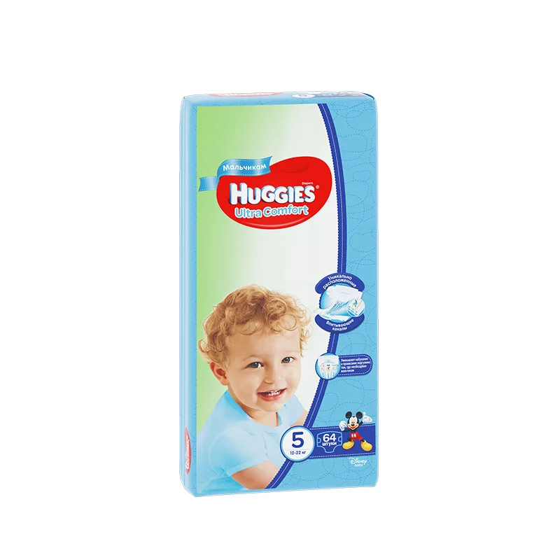 Подгузники Huggies для мальчиков Ultra Comfort 12 22 кг (размер 5) 64 шт|Одноразовые подгузники|