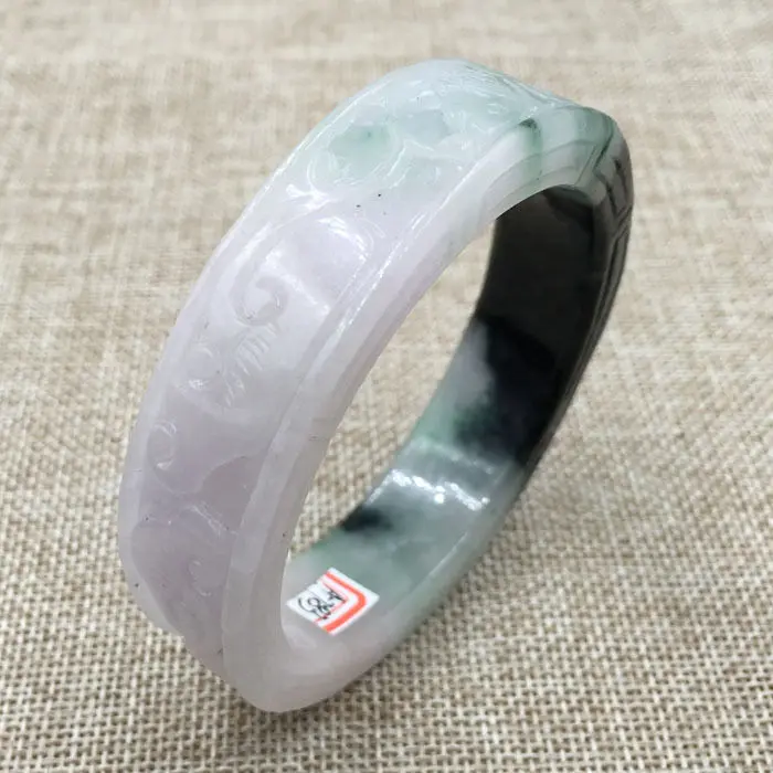 

59mm Vintage Chinese Hand-carved White Green Jadeite Jade Bracelet Bangle 783