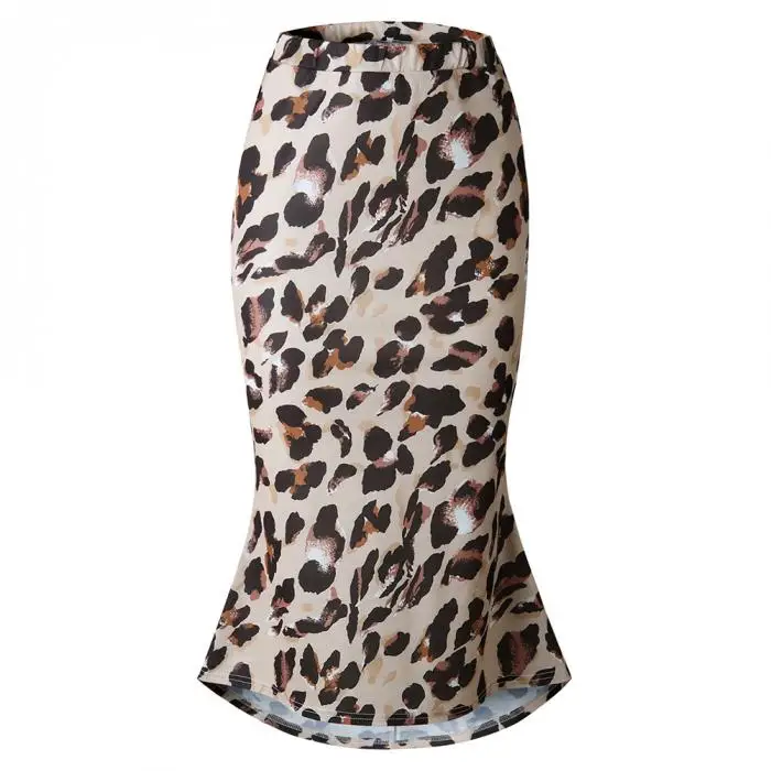 Women Leopard Print Skirts High Waist Bodycon Slim Fit Midi Skirts for Summer FDC99