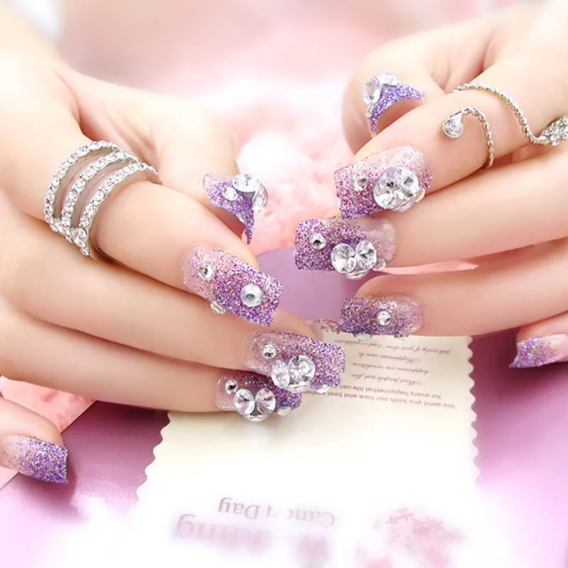 24 шт./компл. невесты Полный Советы Nails яркий сияющий 3D Diamond горный хрусталь поддельные ногтей для Для женщин Nail Art-30