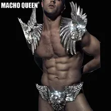 Драг королева костюмы блесток Ангел плечо кусок танцор сценическое шоу Знаменитости Подиум сжигатель человек наряд день рождения Одежда