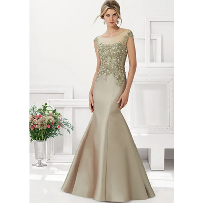 

Robe De Soiree Formal Champagne Long Evening Dress 2015 Elegant Applique Crystal Beaed Mermaid Evening Dresses Free Shipping