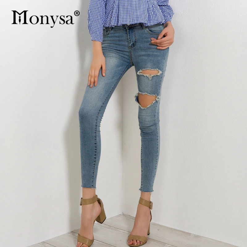 

Ripped Jeans For Women 2017 Autumn New Arrivals Fashion Hole Skinny Denim Pants Ladies Streetwear Casual Blue Pencil Pants