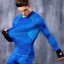 Лето мужские боди Трусики топы из полиэстера футболка мальчиков с длинным рукавом o-образным вырезом фитнес-белье сжатия tight M/XL