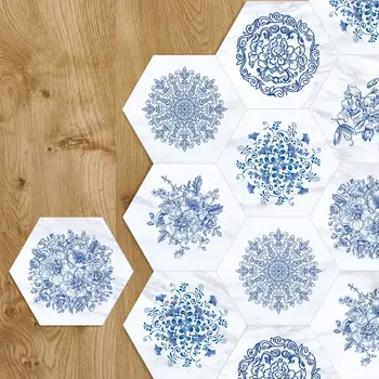 

Funlife Floor Stickers Blue White Porcelain Marble Anti-Slip Self-Adhesive Waterproof Wall Sticker for Bathroom Kitchen DB089