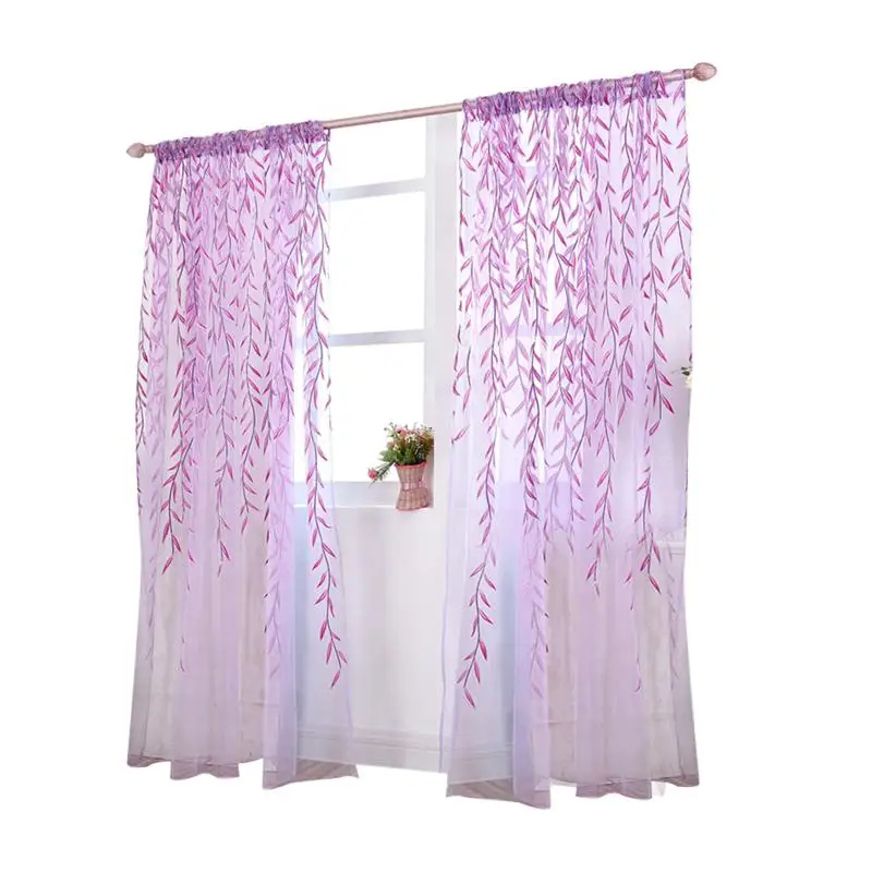 

Transparent Tulle Window Sheer Window Screen Rod Pocket Voile Curtains with Wicker Pattern