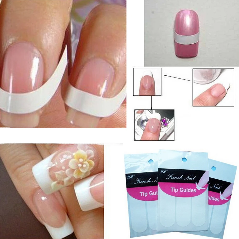 48pcs/pack White French Nail Stickers Manicure Strip Nail Art Form ...