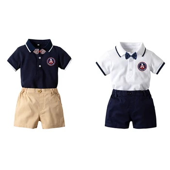 

Boy clothes 2019 summer sunshine handsome boy's clothes small bow tie lapel short-sleeved boy cotton short-sleeved shorts suit