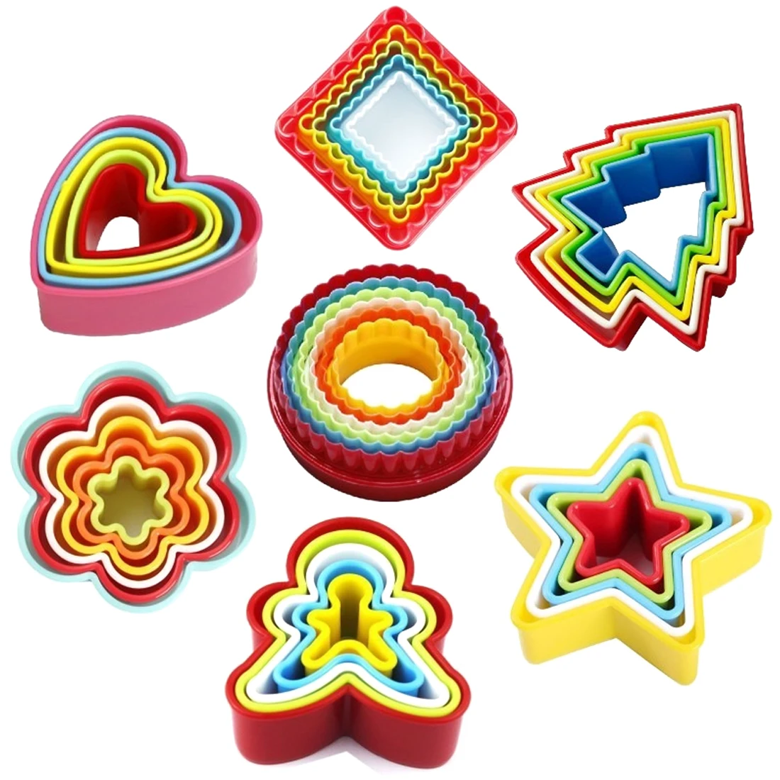

5Pcs Heart Star Cookies Cutter Molds Chirstmas Tree Flower Plastic Cake Mould Biscuit Plunger Forms For DIY Cookies Baking Tools