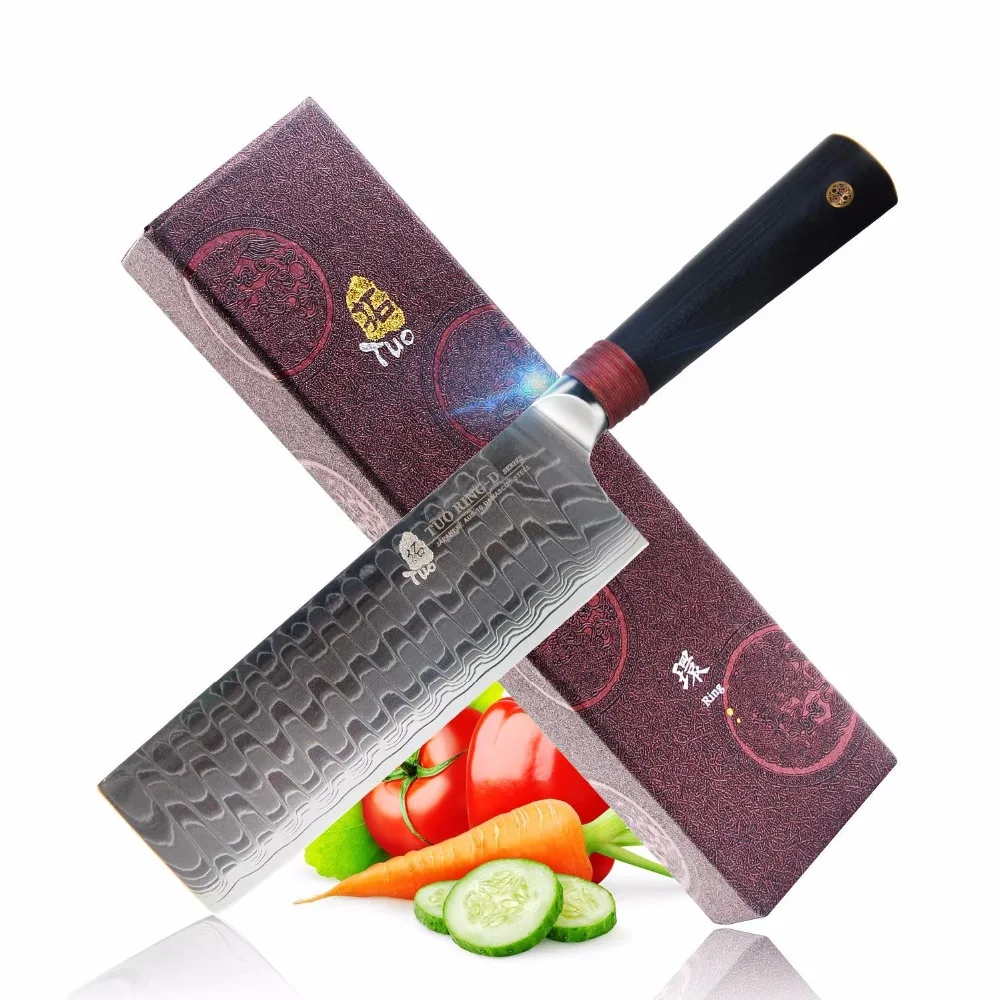 

TUO Cutlery Kiritsuke Knife 6.5'' - Damascus Vegetable Cleaver Kitchen knife -Japanese AUS-10 HC Stainless Steel - Ring-D Series
