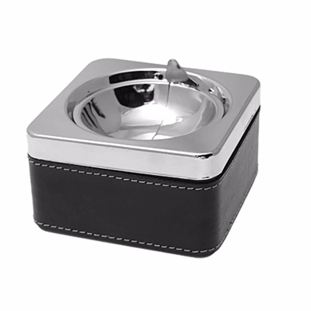 Silver Tone Black Metal Square Shaped Ashtray Cigarette Smoking Ash