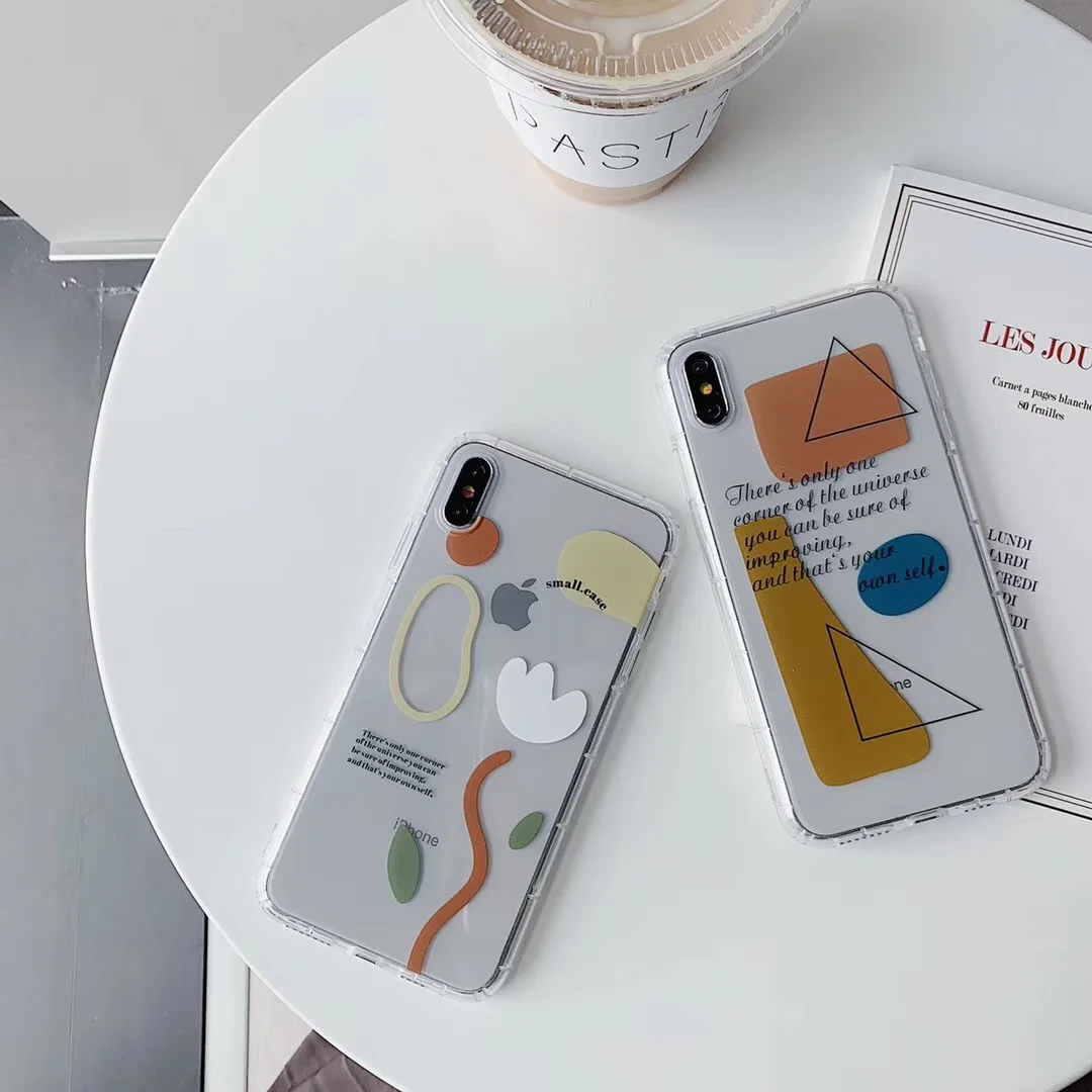 

INS geometric design English Vintage line phone case For iphone Xs MAX XR X 6 6s 7 8 plus abstract clear soft TPU Back Cover