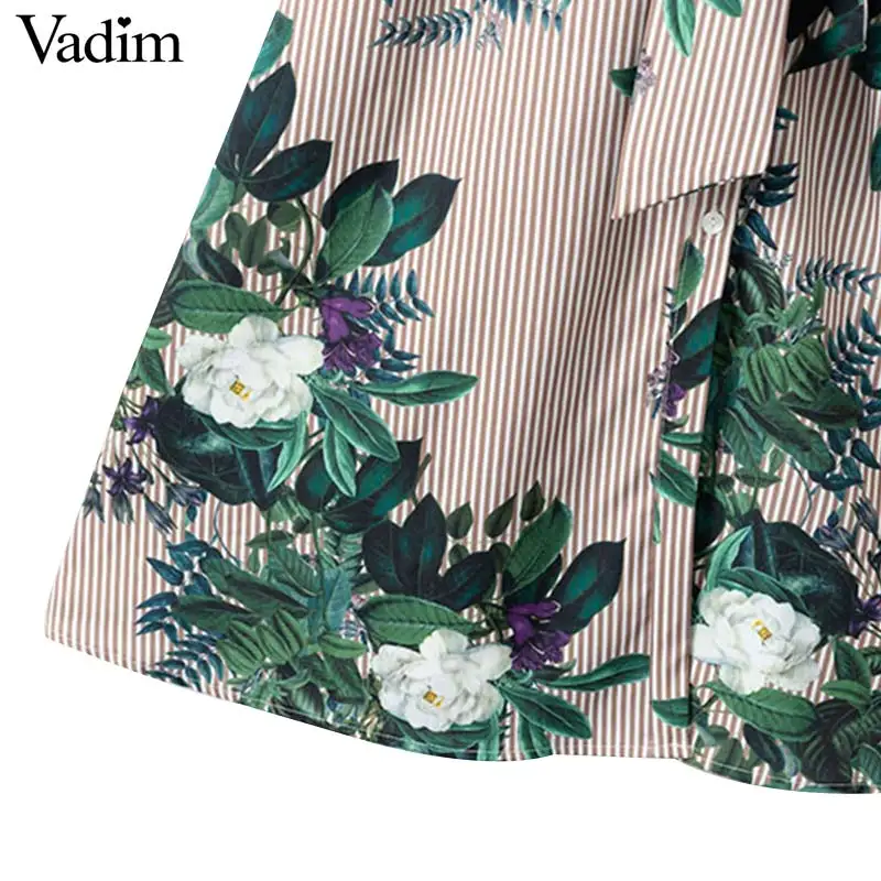 Vadim женское винтажное цветочное Полосатое платье миди с поясом-бабочкой и длинным рукавом, плиссированные Женские повседневные шикарные платья vestidos QA178