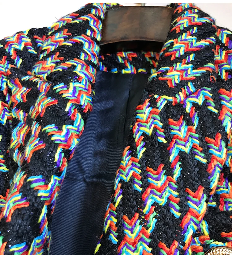 Leão para Mulheres Botões de Metal High Street Mais Novo Runway 2021 Designer Blazer Houndstooth Jaqueta Curta Cabolsa 3 High Quality Moda Feminina