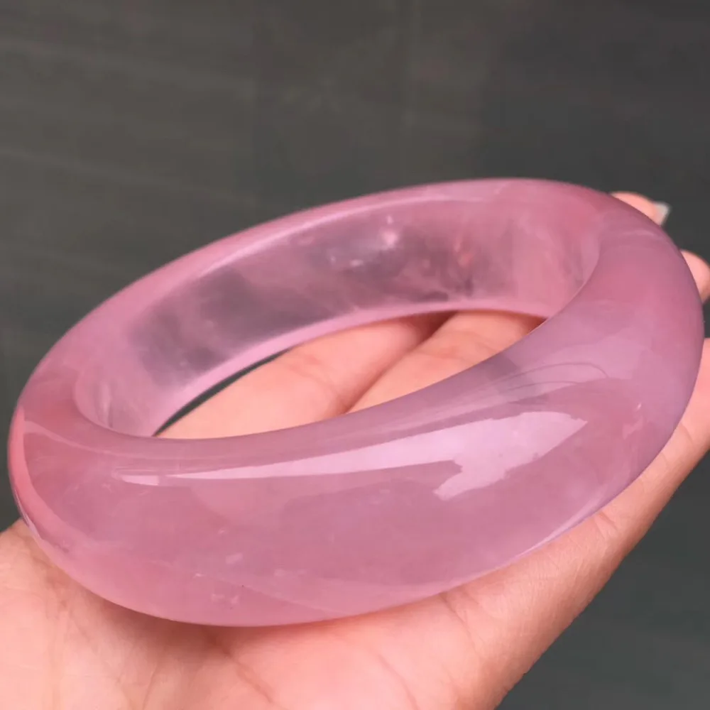 

60.5mm Clear Stone Genuine Natural Mozambique Rose Quartz Bangle For Women Lady Female Gift 19x11mm Stone Fashion Bangle AAAAA