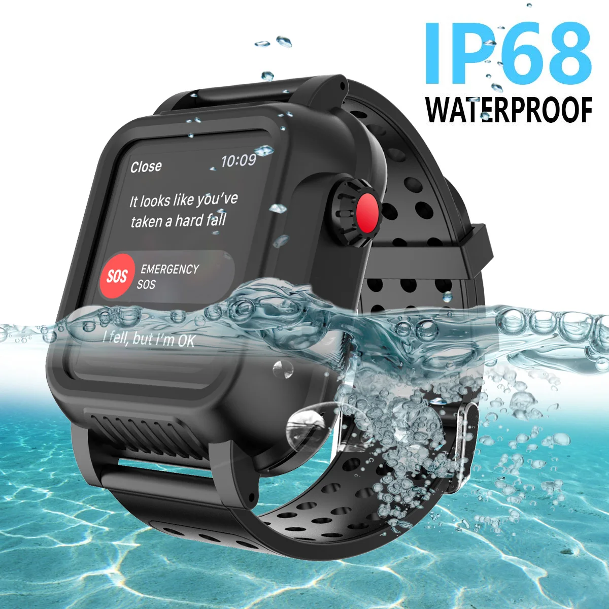 

IP68 Waterproof Protective Bumper Case For Apple iWatch Series 4 40mm PC Watch Protective Case and Rubber Watch Strap