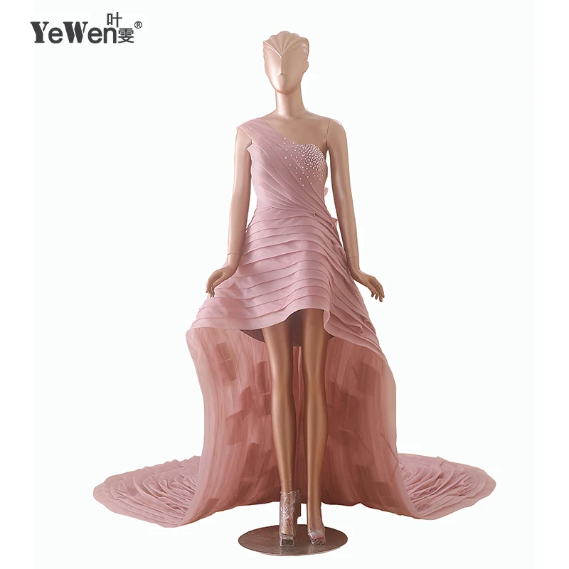 YeWen fashion High Low Short Front Long Back Prom Dress Vestidos Red Black Vestido De Renda Sexy Mermaid Lace Prom Dresses 2016