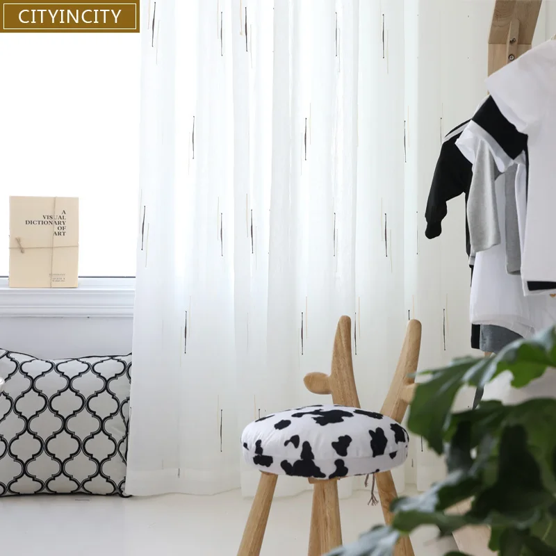 

CITYINCITY Stripe Tulle Curtains For livingroom White Luxury Embroidered Curtain for Kitchen ready made curtain Customized