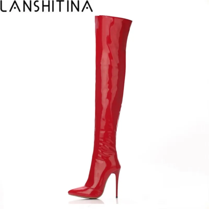 

2018 Autumn 12CM High Heels Sexy Over The Knee Boots Red High Heels Knight Boots PU Leather Women Nightclub Pole Dancing Boots