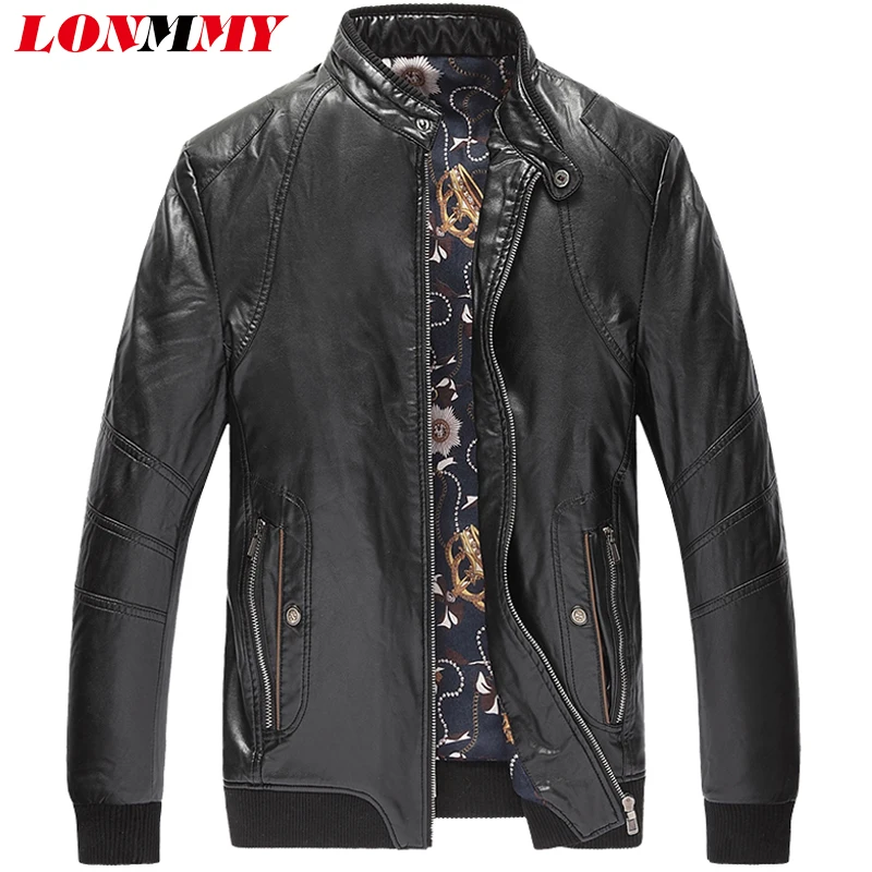 Lonmmy XL-5XL зимняя кожаная куртка мужская из искусственной замши Мужская кожаная куртка плюс бархат утолщение стоять воротник пряжкой мода Slim