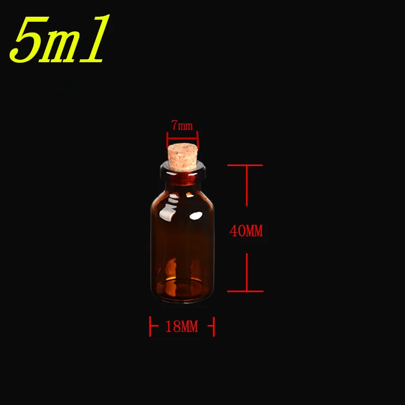 18X40X7 мм 5 мл пустые маленькие стеклянные бутылки с пробками Мини янтарные стеклянные Духи Подвески-флаконы свадебные подарки баночки коричневый 100 шт